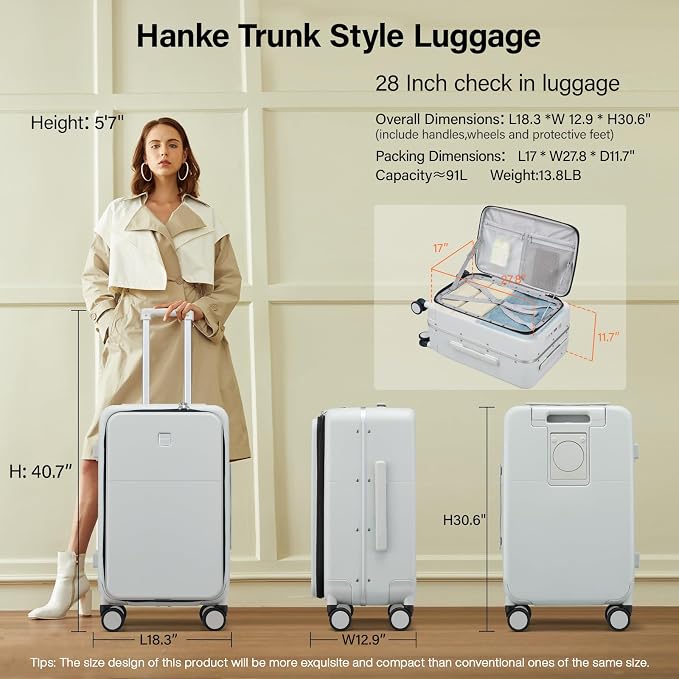 Hanke 28 Inch Luggage with Cup Holder and Charge, Top Opening Hard Shell - Image 2