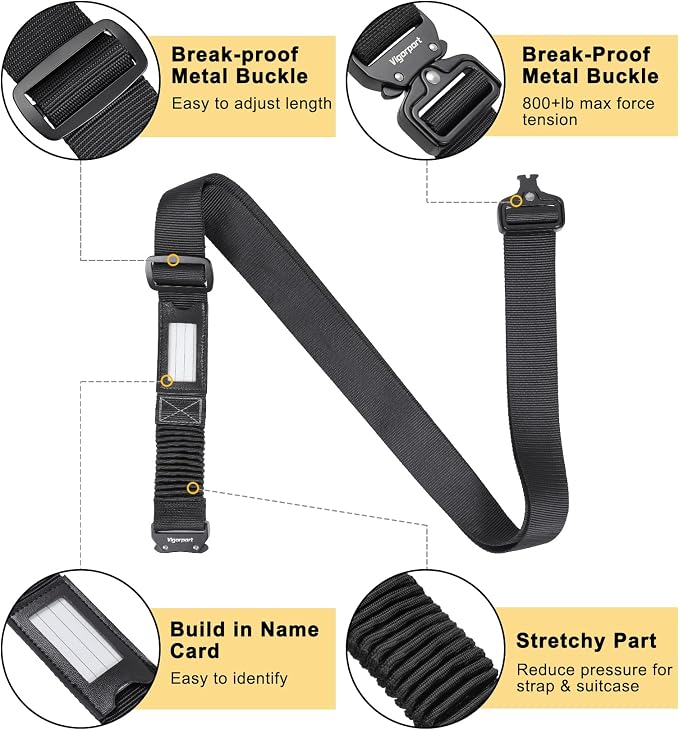 Vigorport Luggage Straps for Suitcases 2 Pack, Heavy Duty Metal Buckle Luggage - Image 4