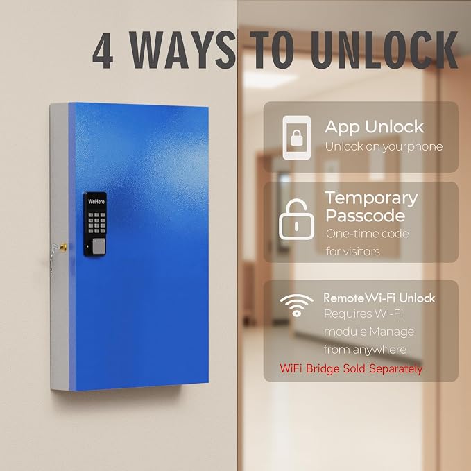 WeHere 96 Key Lock Box Wall Mount, APP Bluetooth/One Time Password/Wi-Fi - Image 4