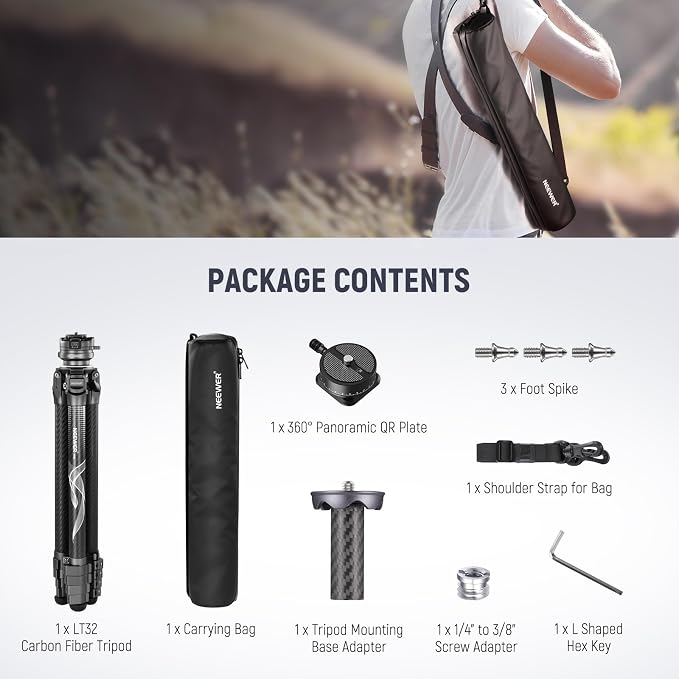 NEEWER LITETRIP LT32 62" Travel Tripod Carbon Fiber - Image 9