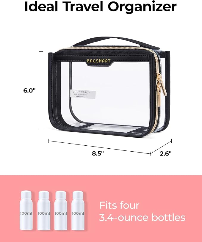 BAGSMART Clear Makeup Bag, TSA Approved Toiletry Bag, Makeup Cosmetic Pouch Bag - Image 3