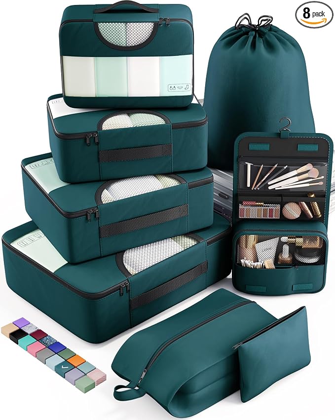 Veken 8 Set Packing Cubes for Travel Essentials, Suitcase Organizer Bags in 4 by Veken