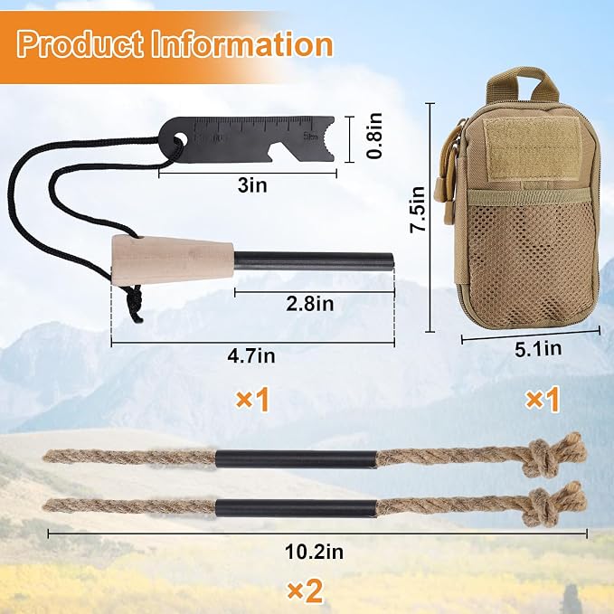 Fire Starter Survival Tool, Fire Starter Kit Includes Magnesium Rod, Steel - Image 7