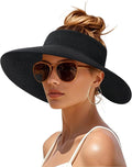 Womens Sun Visor Hats Wide Brim Straw Beach Hat UV Protection Ponytail Packable by FURTALK