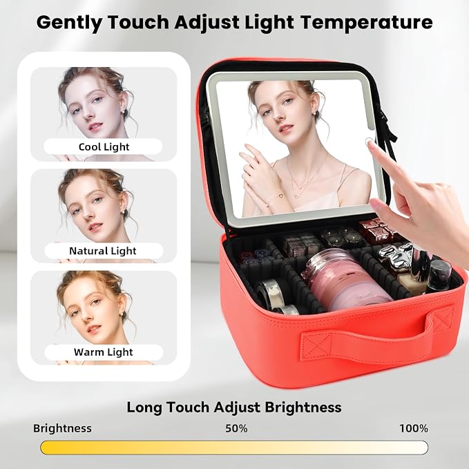 Travel Makeup Bag with LED Mirror and Light Travel Makeup Case Cosmetic - Image 2