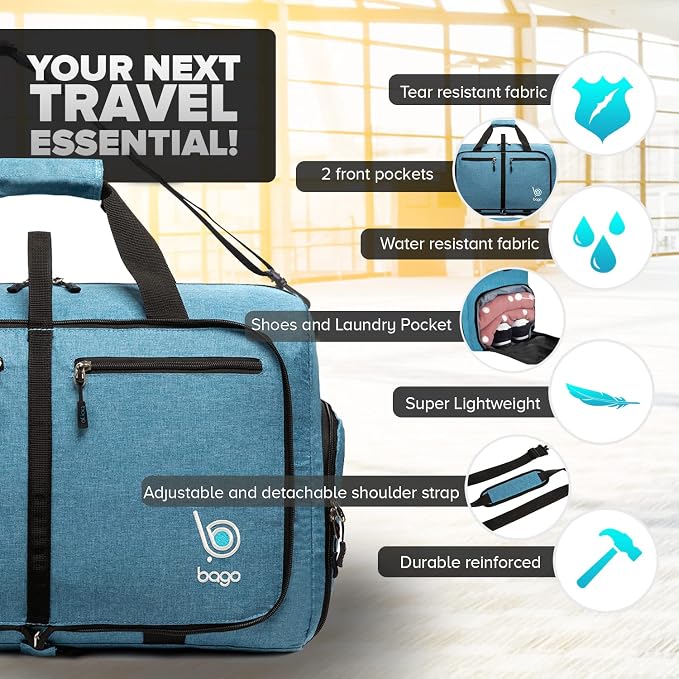 Bago Foldable Duffel Bags for Traveling Women & Men - 40L Sports Packable - Image 4