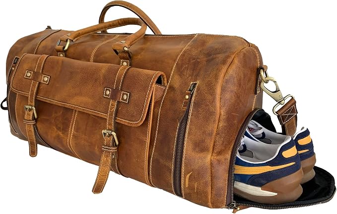 KomalC Leather Duffel Bags for Men and Women Full Grain Leather Travel by KomalC