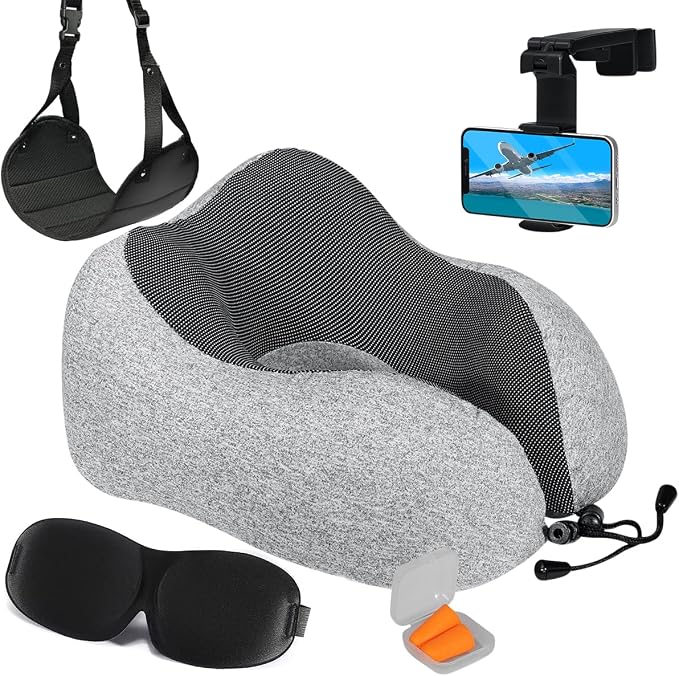 Airplane Neck Pillow Includes Travel Pillow + Airplane Phone Holder Mount + Eye by Homeify