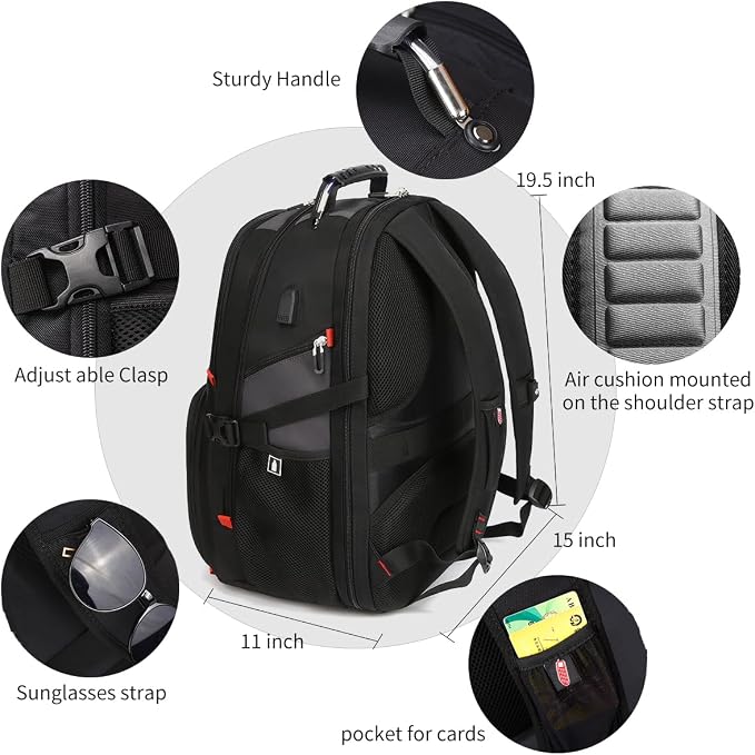 SHRRADOO Extra Large 50L Travel Laptop Backpack - Image 3