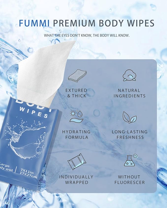 FUMMI 300 Pack Body Wipes – Large Individually Packaged Bath Wipes - Image 5