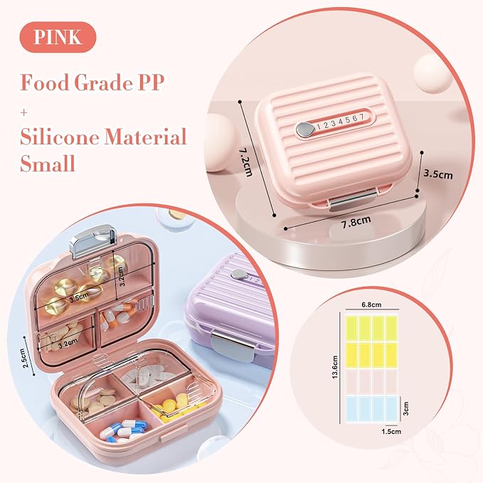 Travel Pill Organizer Box with Labels, 7 Compartments Portable Mini Pill Case - Image 2