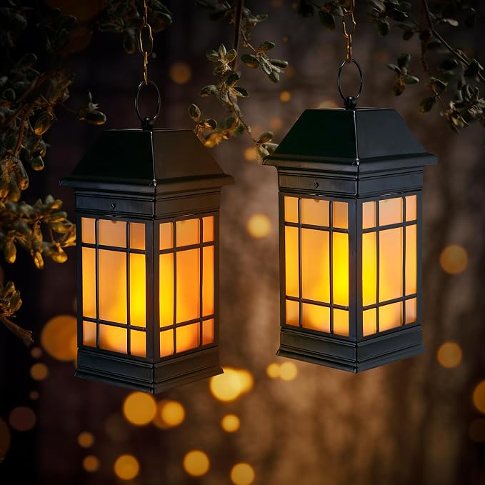 14" Solar Lantern Outdoor Waterproof, Glass Flickering Flame Solar Lanterns - Image 3