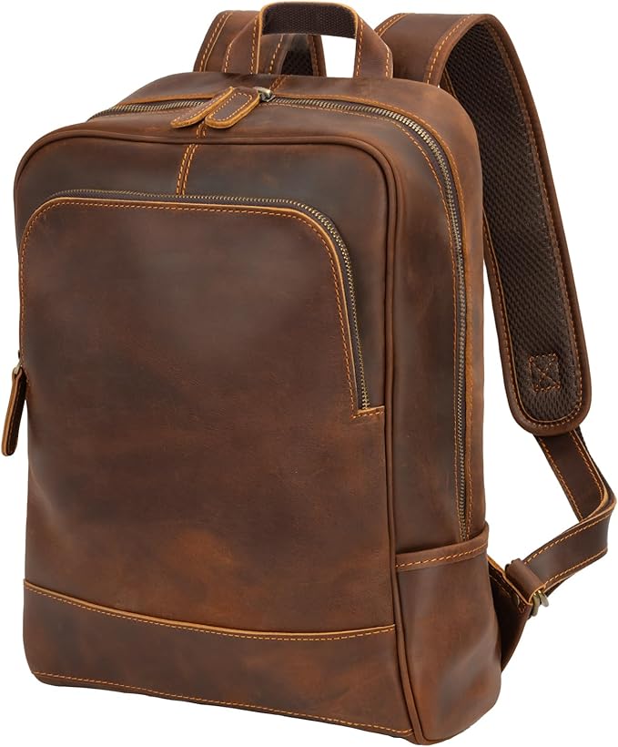 Leather Backpack for Men 15.6" Laptop Backpack 100% Madagascar top-Grain by Unknown