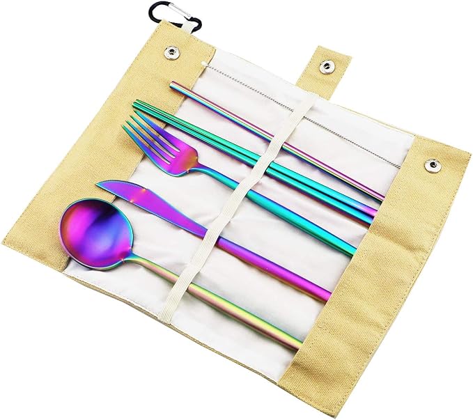 Gugrida Reusable Travel Utensils, 7 Piece Portable 304 Stainless Steel - Image 2