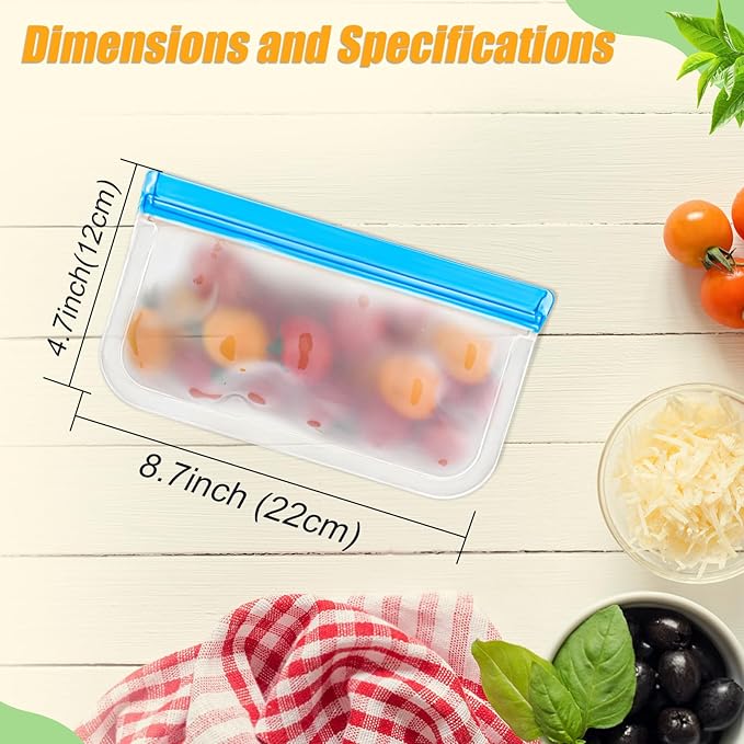 10 Pack Reusable Silicone Food Storage Bags, Leakproof Dishwasher Safe Reusable - Image 2