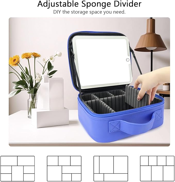 Travel Makeup Bag with LED Mirror Travel Makeup Organizer with 3 Lighted - Image 4