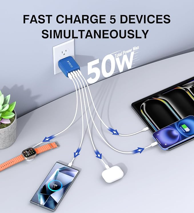 50W USB C Wall Charger Block, 5-Port C Charger Fast Charging Block PD Power - Image 2