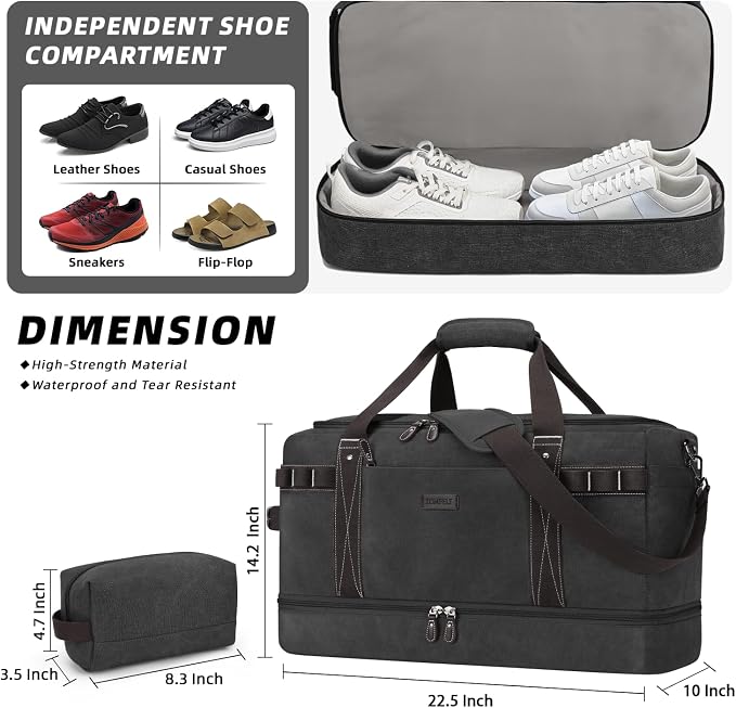 ZOMFELT Travel Duffle Bag for Men, Waterproof Canvas Overnight Duffel Bag - Image 5