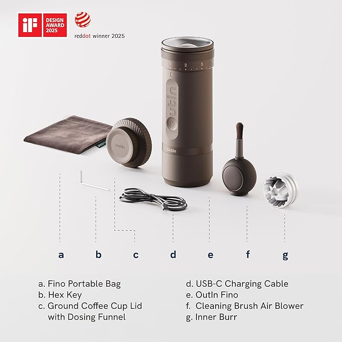 OutIn Fino Portable Electric Coffee Grinder, Adjustable Coffee Bean Grinder - Image 2