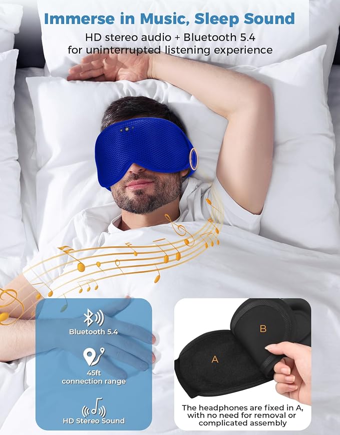 3D Contoured Sleep Mask with Bluetooth Headphones, Eye Masks - Image 4