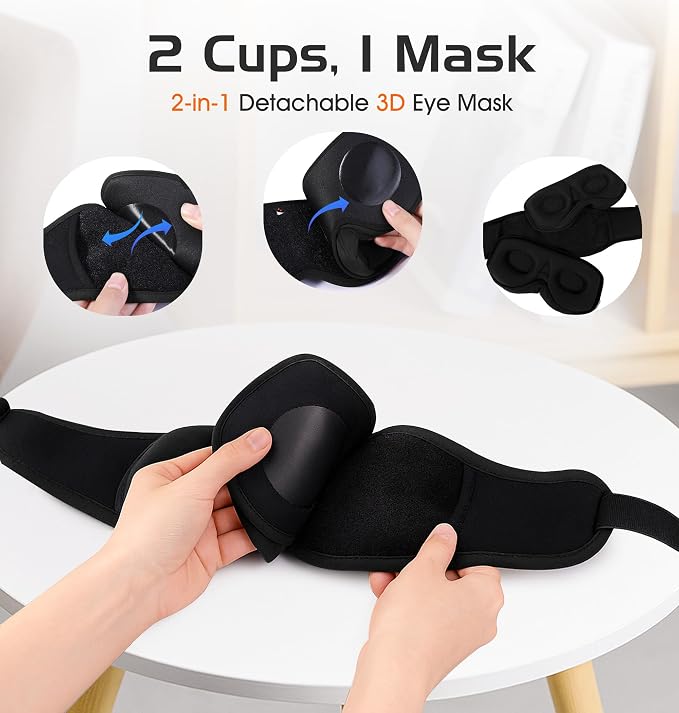 Bluetooth Sleep Mask with 2 Removable 3D Contoured Cup, Bamboo Cotton Bluetooth - Image 2