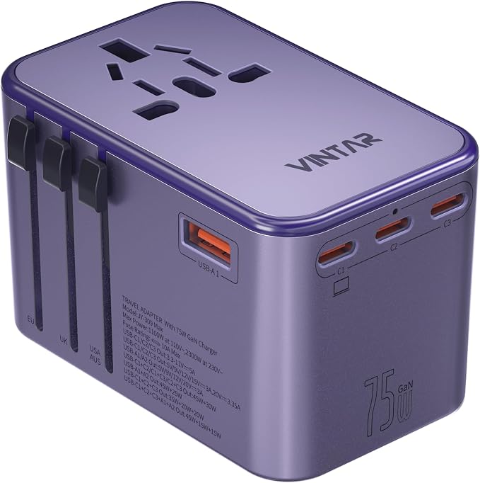 Universal Travel Adapter, VINTAR 75W GaN International Power Adapter by VINTAR