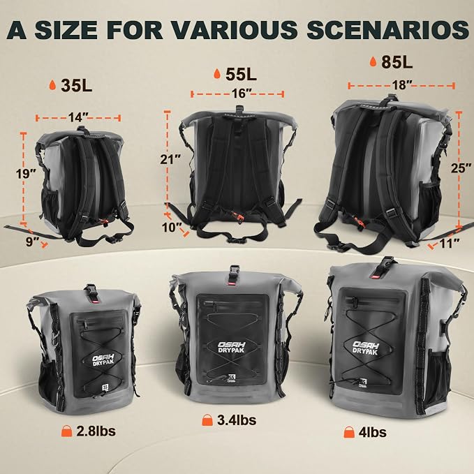 Waterproof Backpack Dry Bag 35L/55L/85L – Heavy Duty Roll-Top Hiking Backpack - Image 2