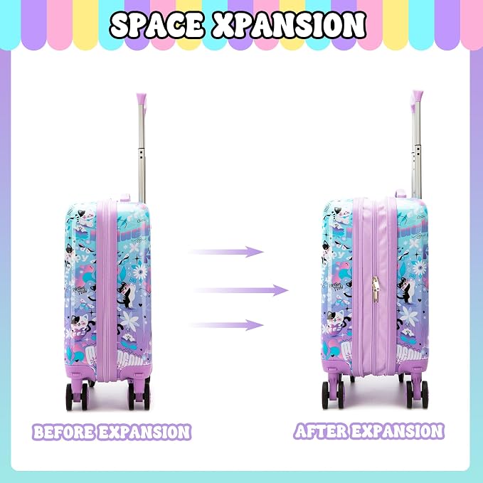 Cute Cat Kid's Luggage Set 2 Piece Suitcase Set 16" Hardside Luggage - Image 4