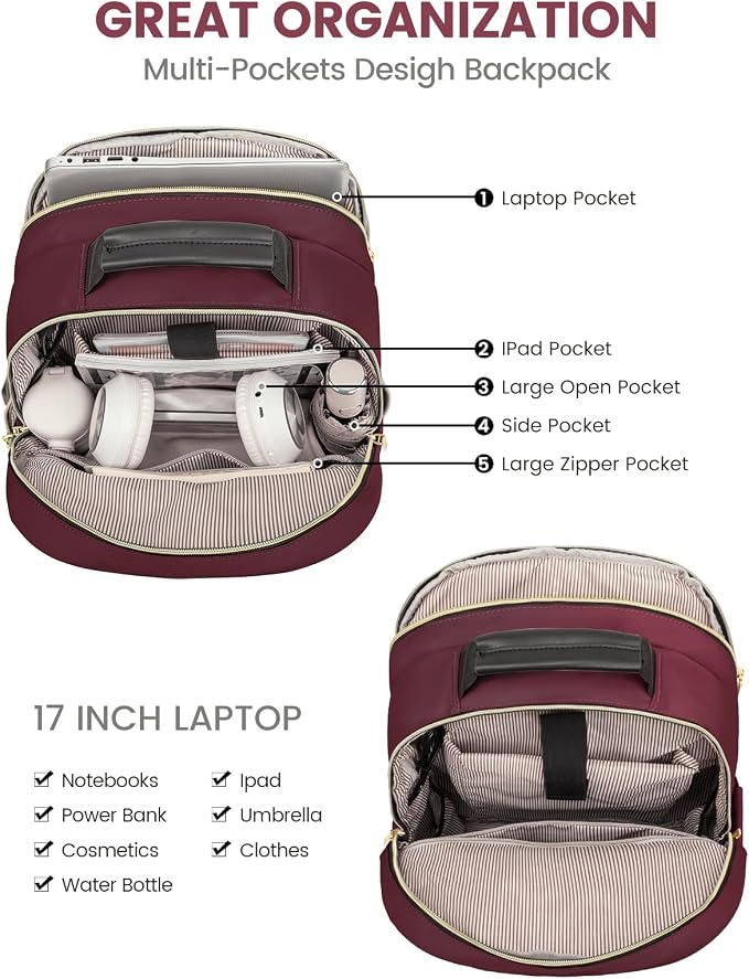 LOVEVOOK Laptop Backpack for Women, Large Travel Computer Work Bag, Business - Image 3