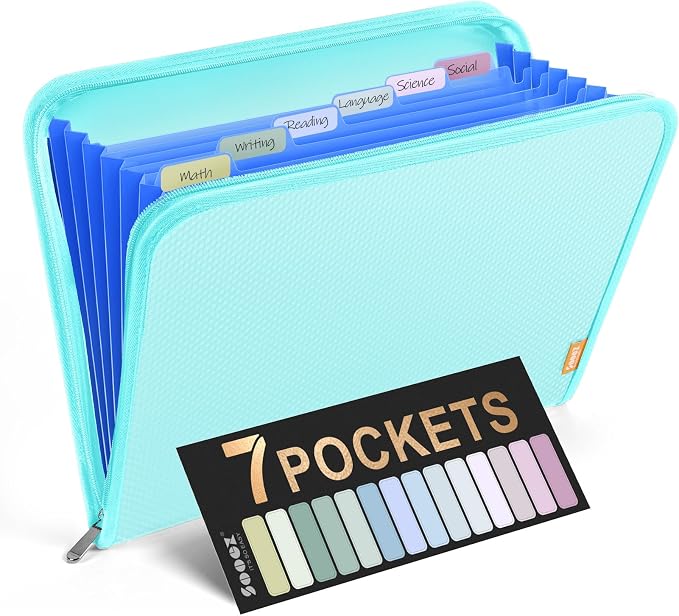 Sooez 7 Pockets Accordion File Organizer, Zipper Expanding File Folder by Sooez