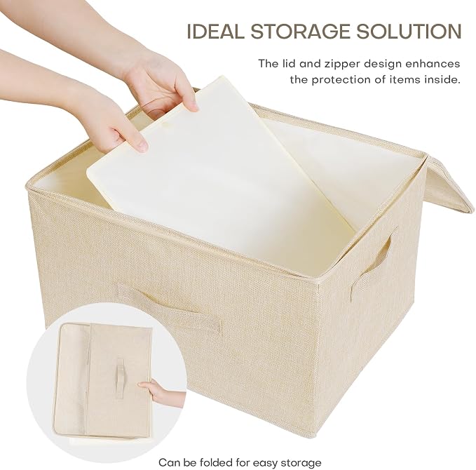 ANMINY 3PCS Storage Bins with Zipper Lids 51.9 Qt Lidded Fabric Storage Boxes - Image 4