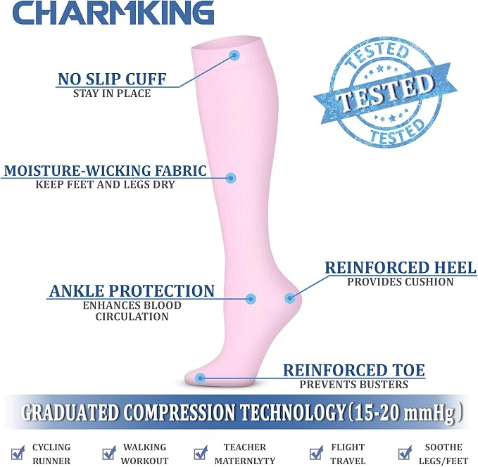 CHARMKING Compression Socks for Women & Men Circulation 15-20 mmHg is Best - Image 4