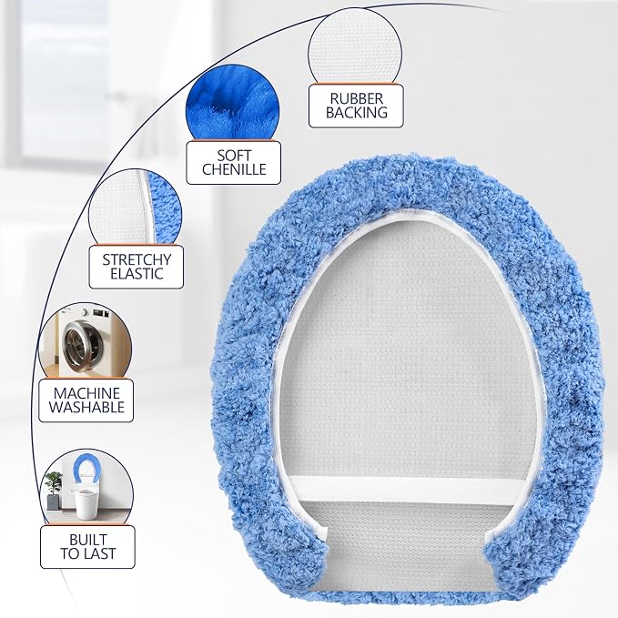 Microfiber Elongated Toilet Seat Cover 19.5"x 15" Machine Washable Solid Toilet - Image 4