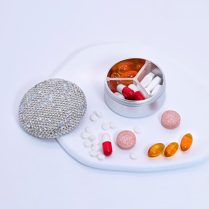 Small Pill Case 3 Compartments, Metal Round Portable Pill Box, Waterproof - Image 2