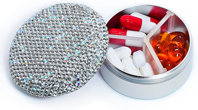 Small Pill Case 3 Compartments, Metal Round Portable Pill Box, Waterproof by LightOnIt