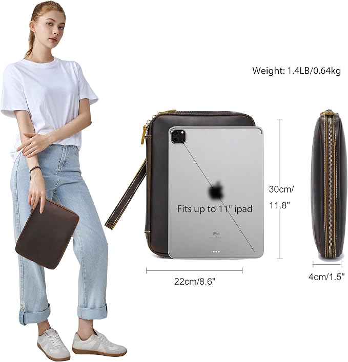 LANNSYNE Full Grain Leather Electronic Organizer Accessory Travel Tech Pouch - Image 2