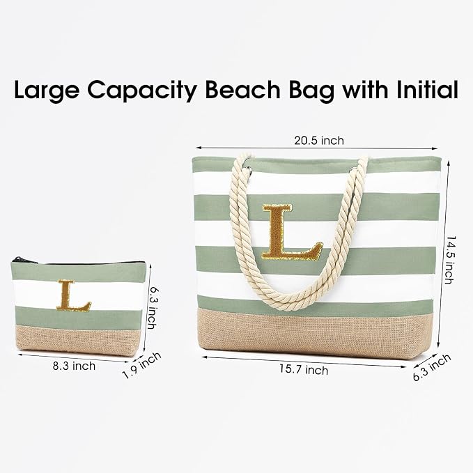 Becokan Beach Bag Initial Beach Tote - Image 3