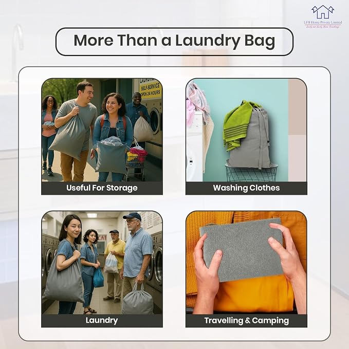 LFH Home Cotton Canvas Large Laundry Bag - Image 6