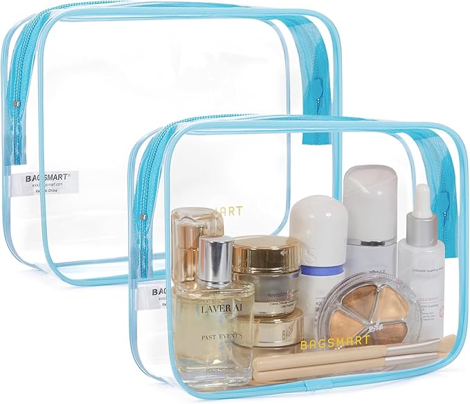 BAGSMART Clear Toiletry Bag, 2 Packs TSA Approved Water Resistant Quart Size by BAGSMART