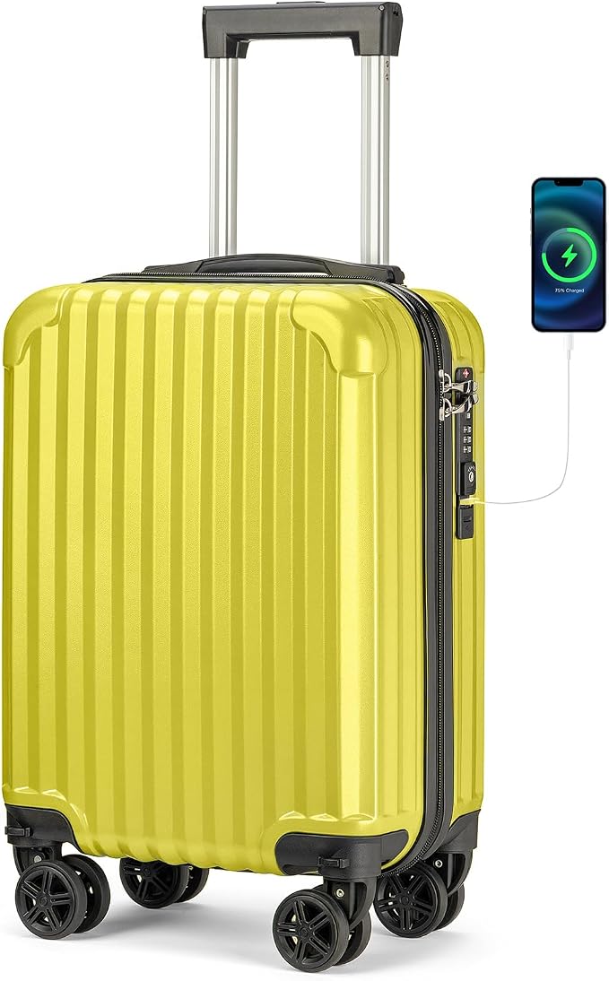 Personal Item Suitcase 18x14x8 Inches Hardside Built In TSA Lock & USB Port by Boardingblue