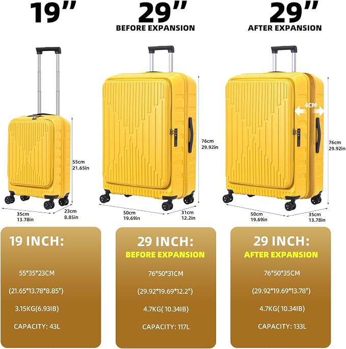 2 Pieces 19/29 Luggage Sets, 19 Inch Carry On Luggage - Image 2
