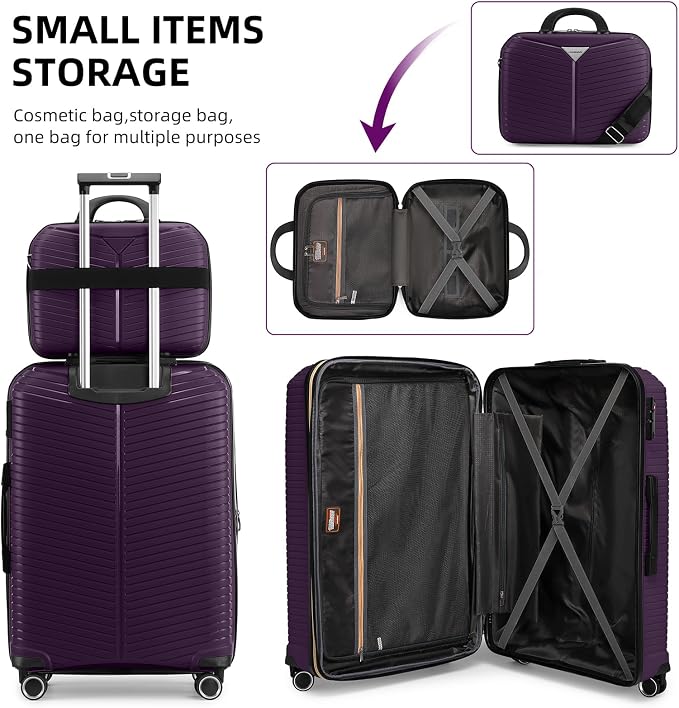 LEAVES KING LARVENDER Luggage Sets 5 Piece, Expandable PP Suitcase - Image 8