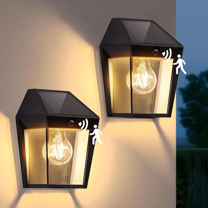 LUTEC 2 Pack Solar Wall Lights Outdoor, Solar Wall Lanterns by LUTEC