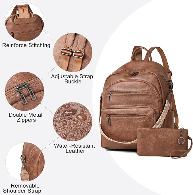 Backpack Purse for Women Laptop Backpack, Leather Travel Backpack Shoulder Bag - Image 5