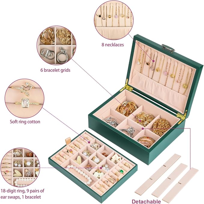 Small Jewelry Organizer for Women, 2-Layer Travel Jewelry Box - Image 5