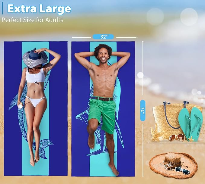 6 Pack Microfiber Oversized Lightweight Beach Towel 71"x32" Extra Thin Large - Image 3