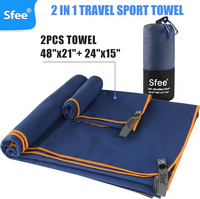 Sfee 2 Pack Microfiber Travel Towel, Quick Dry Towel Camping Towel Super - Image 3
