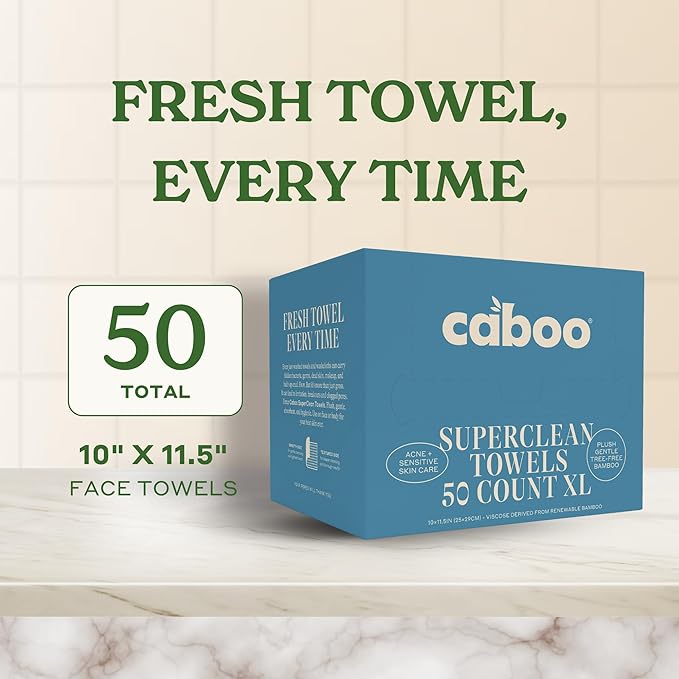 Caboo Bamboo Disposable Face Towels – 50 Soft, Lint-Free Towels | Biodegradable - Image 3