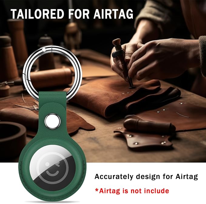 RFUNGUANGO Airtags Holder Keychain Keyring, 4 Pack Leather Case Cover - Image 3