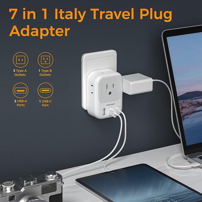 Italy Travel Plug Adapter 2 Pack, TESSAN Italy Power Adaptor - Image 3
